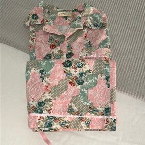 Patchwork Floral Pajama Set - Pink & Green
